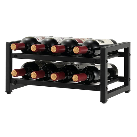 Estante de vino de 2 niveles con capacidad para 8 botellas y patas ajustables