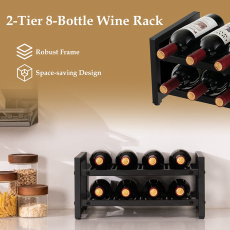 Estante de vino de 2 niveles con capacidad para 8 botellas y patas ajustables