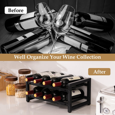 Estante de vino de 2 niveles con capacidad para 8 botellas y patas ajustables