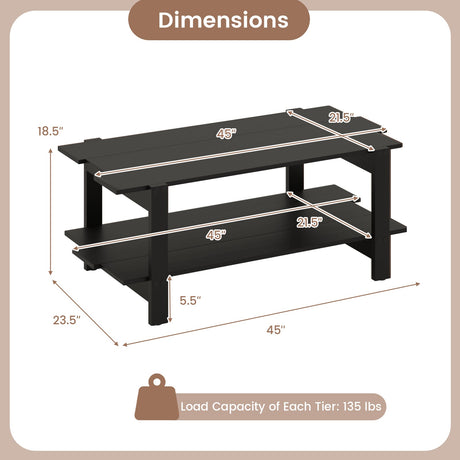 Mesa de centro de 2 niveles con listones de madera y estante de almacenamiento
