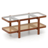Mesa de centro de 2 niveles con almacenamiento y tablero de cristal templado