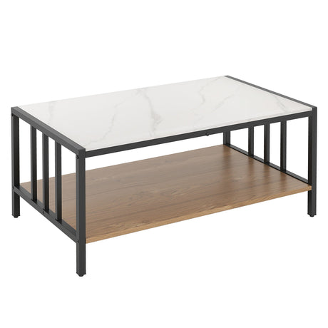 Mesa de centro de 2 niveles con tapa de piedra sinterizada - Blanca