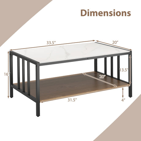 Mesa de centro de 2 niveles con tapa de piedra sinterizada - Blanca