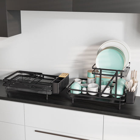 Escurridor de platos plegable de 2 niveles con bandeja de goteo extraíble