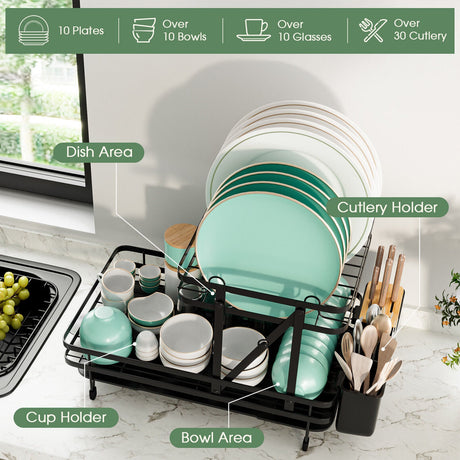 Escurridor de platos plegable de 2 niveles con bandeja de goteo extraíble