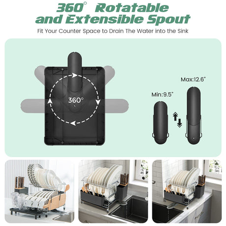 Escurreplatos de 2 niveles desmontable con bandeja de goteo y boquilla giratoria 360°