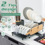 2-Tier Detachable Dish Rack with Drainboard and 360¬∞ Swivel Spout