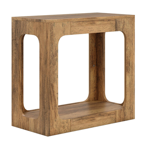 Mesa auxiliar de 2 niveles con estante de almacenamiento para sala de estar - Roble