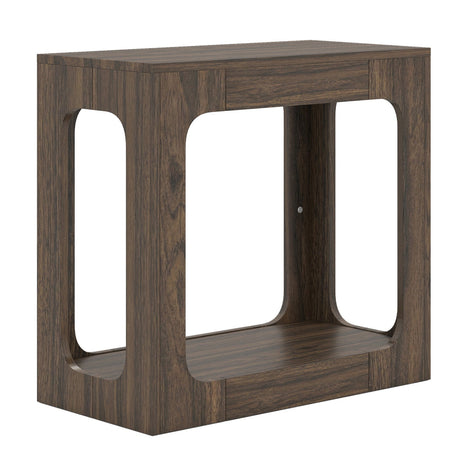 Mesa auxiliar de 2 niveles con estante de almacenamiento para sala de estar - Roble