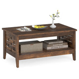 2-Tier Farmhouse Coffee Table with Open Shelf and Woven Decorations for Living Room