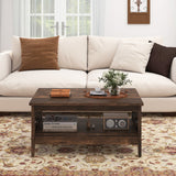 2-Tier Farmhouse Coffee Table with Open Shelf and Woven Decorations for Living Room