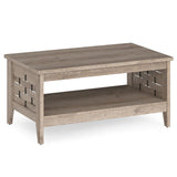 2-Tier Farmhouse Coffee Table with Open Shelf and Woven Decorations for Living Room