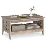 2-Tier Farmhouse Coffee Table with Open Shelf and Woven Decorations for Living Room