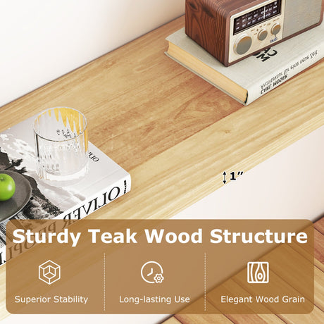 Mesa de sofá rústica de 2 niveles con estructura de madera de teca y estante de almacenamiento