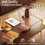 2-Tier Glass Coffee Table with Tampered Glass Tabletop and Open Storage Shelf-Brown