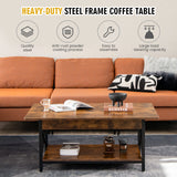 Mesa de centro rectangular industrial de 2 niveles con estante de almacenamiento