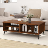 2-Tier Mid Century Modern Coffee Table with Storage Shelves Compartments