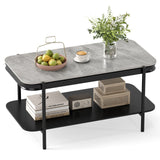Mesa de centro rectangular moderna de 2 niveles con tapa de piedra sinterizada