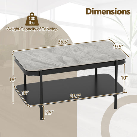 Mesa de centro rectangular moderna de 2 niveles con tapa de piedra sinterizada