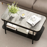 Mesa de centro rectangular moderna de 2 niveles con tapa de piedra sinterizada