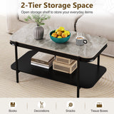 Mesa de centro rectangular moderna de 2 niveles con tapa de piedra sinterizada