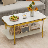 Mesa de centro rectangular moderna de 2 niveles con tapa de piedra sinterizada