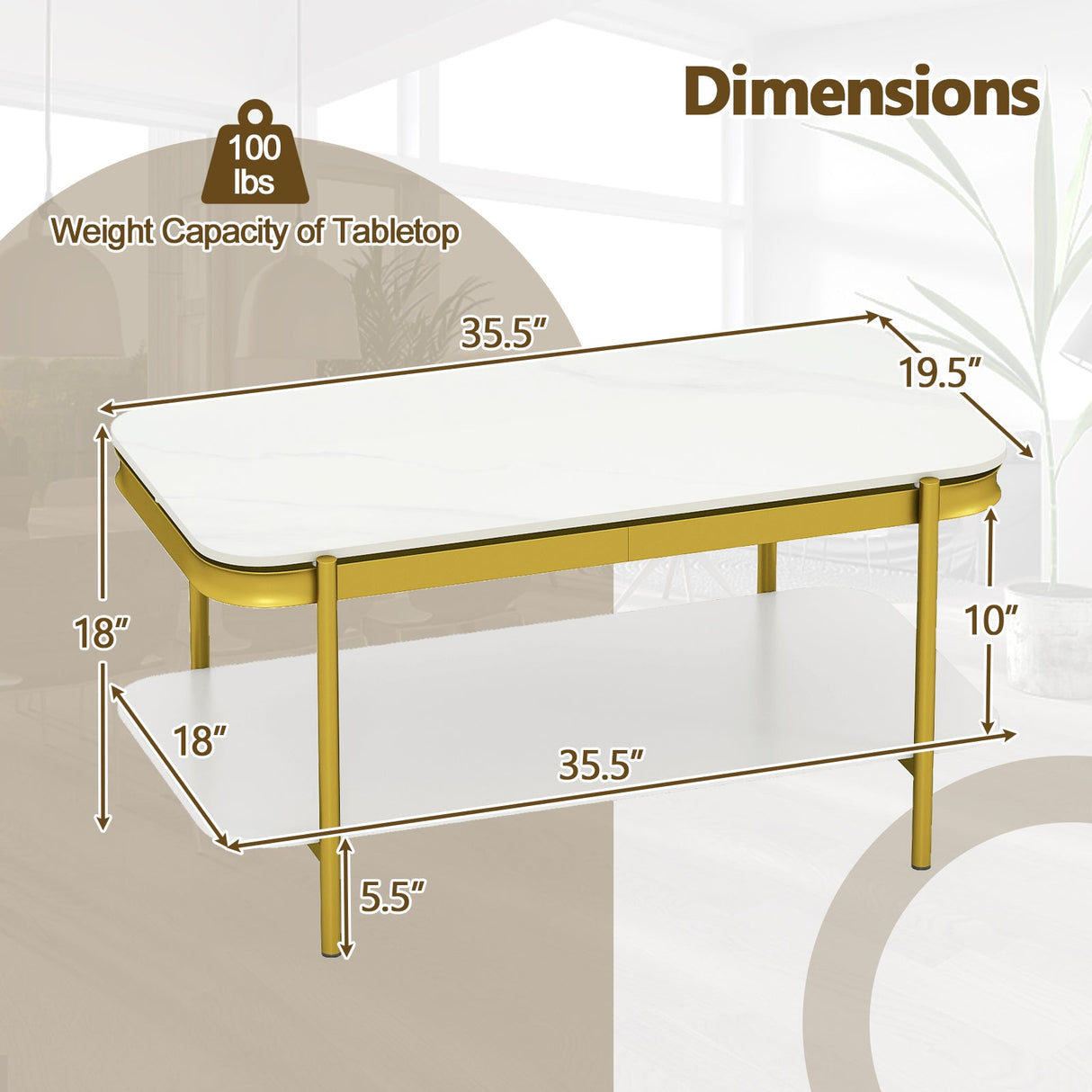 Mesa de centro rectangular moderna de 2 niveles con tapa de piedra sinterizada
