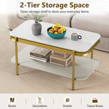 Mesa de centro rectangular moderna de 2 niveles con tapa de piedra sinterizada
