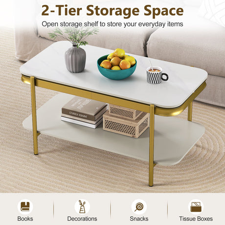 Mesa de centro rectangular moderna de 2 niveles con tapa de piedra sinterizada
