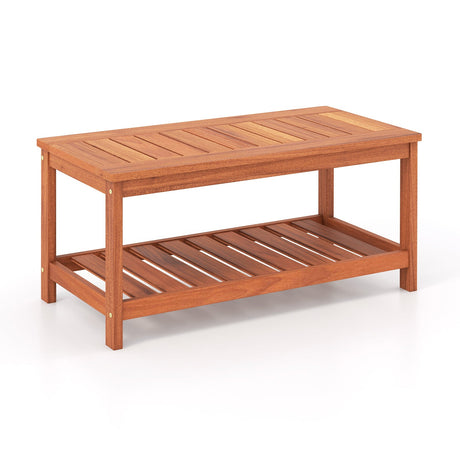 Mesa de centro de patio de 2 niveles con superficie y estante de listones