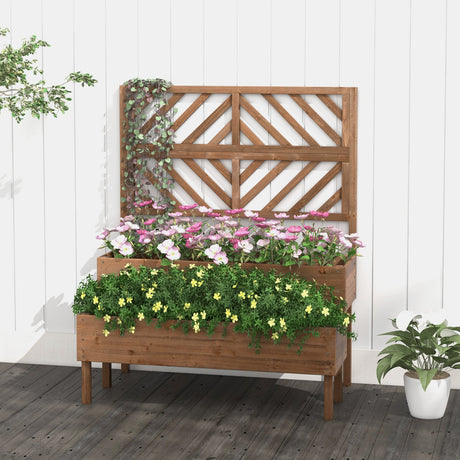 Jardinera elevada de 2 niveles con enrejado - Marrón