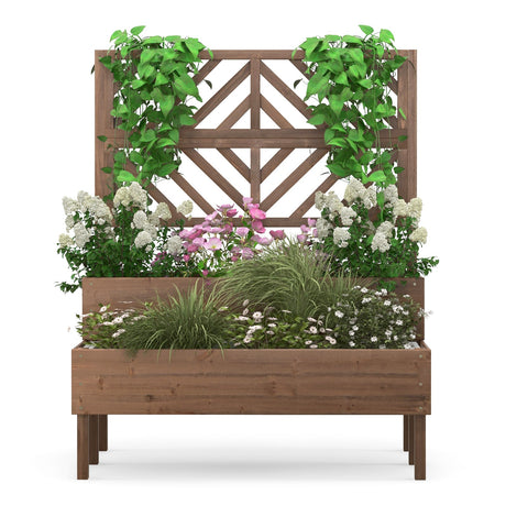 Jardinera elevada de 2 niveles con enrejado - Marrón