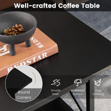 Mesa de centro rectangular de 2 niveles con estante de almacenamiento y marco de metal en forma de X - Negra