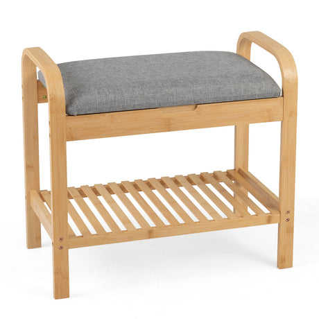 Zapatero de 2 niveles con asiento y almacenaje con tapa abatible - Natural