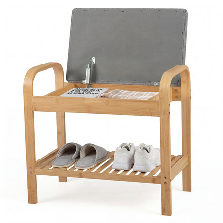 Zapatero de 2 niveles con asiento y almacenaje con tapa abatible - Natural