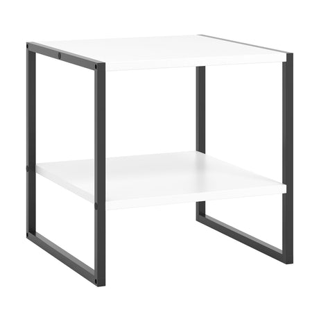 Mesa Auxiliar Cuadrada de 2 Niveles con Estante de Almacenamiento Diseño Reversible-Blanco