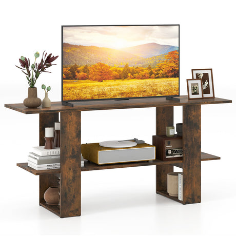 Mueble de TV de 2 niveles con almacenamiento para televisores de hasta 55 pulgadas, mesa consola con estante abierto