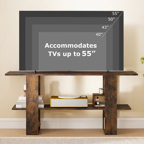 Mueble de TV de 2 niveles con almacenamiento para televisores de hasta 55 pulgadas, mesa consola con estante abierto