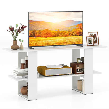 Mueble de TV de 2 niveles con almacenamiento para televisores de hasta 55 pulgadas, mesa consola con estante abierto