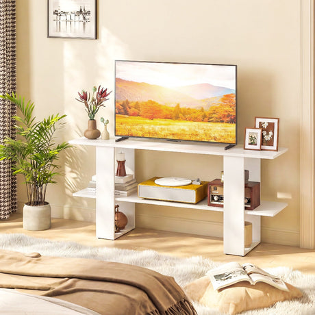 Mueble de TV de 2 niveles con almacenamiento para televisores de hasta 55 pulgadas, mesa consola con estante abierto
