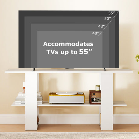 Mueble de TV de 2 niveles con almacenamiento para televisores de hasta 55 pulgadas, mesa consola con estante abierto