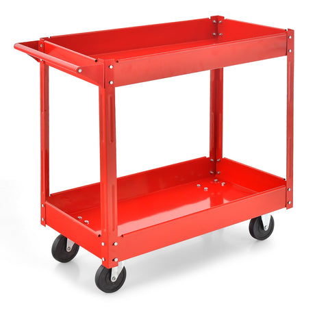 Carrito utilitario de 2 niveles con asa y estructura metálica resistente - Rojo