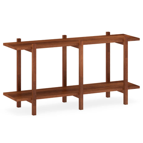 Estantería Baja de Madera de 2 Niveles Horizontal de Caucho para Exhibición - Nogal