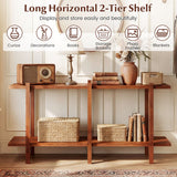 2-Tier Wood Bookshelf Low Horizontal Rubberwood Bookcase for Display-Walnut
