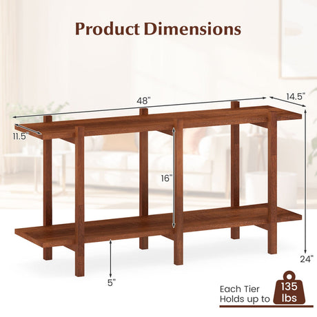 Estantería Baja de Madera de 2 Niveles Horizontal de Caucho para Exhibición - Nogal