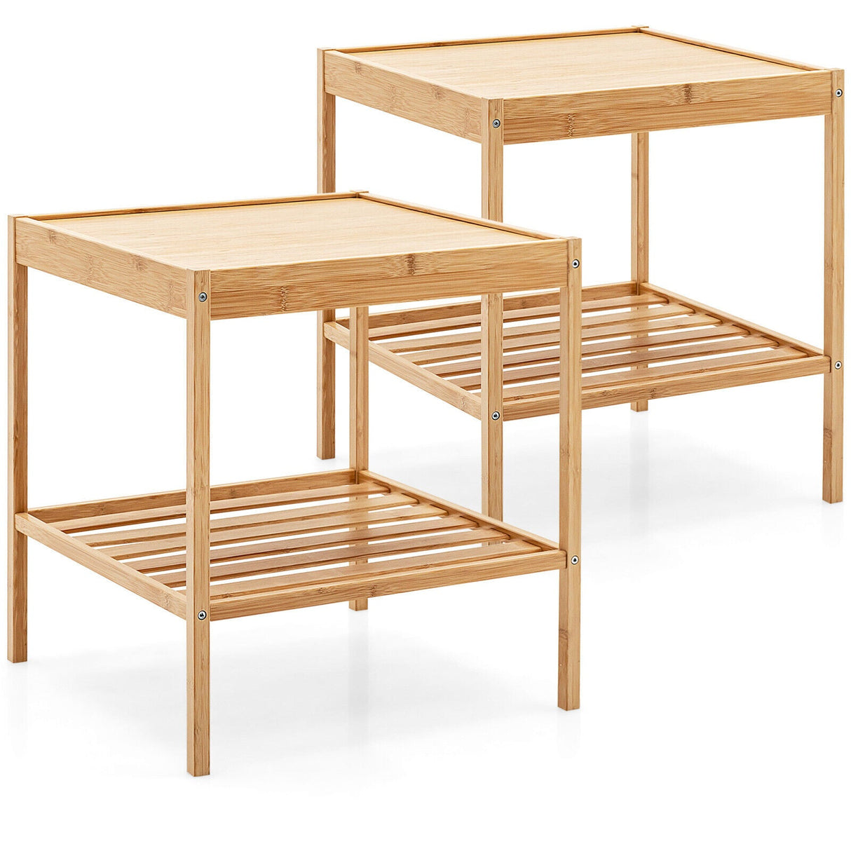 2 Mesitas de Noche de Bambú de 2 Niveles para Sala de Estar y Dormitorio - Natural