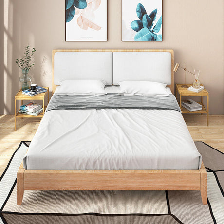 2 Mesitas de Noche de Bambú de 2 Niveles para Sala de Estar y Dormitorio - Natural
