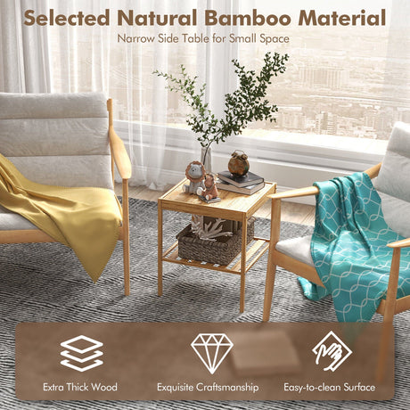 2 Mesitas de Noche de Bambú de 2 Niveles para Sala de Estar y Dormitorio - Natural