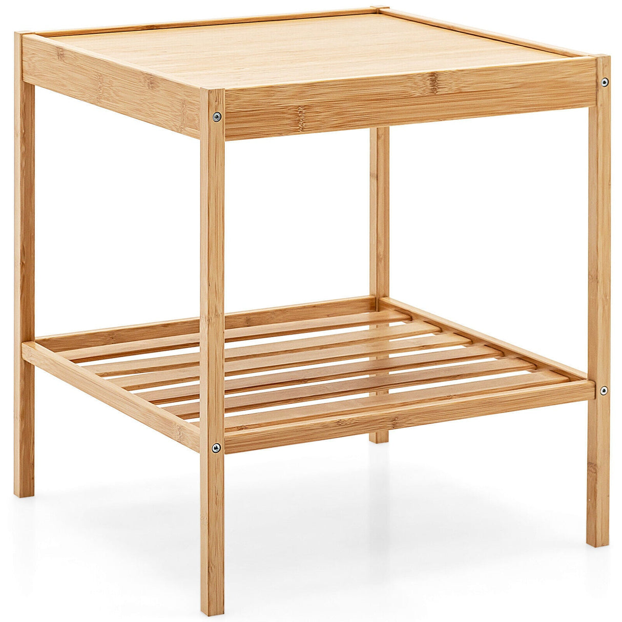 2 Mesitas de Noche de Bambú de 2 Niveles para Sala de Estar y Dormitorio - Natural
