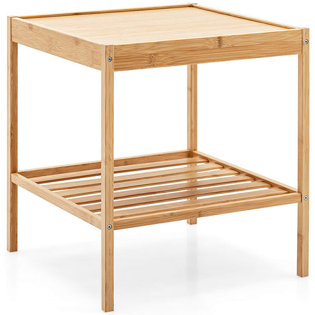 2 Mesitas de Noche de Bambú de 2 Niveles para Sala de Estar y Dormitorio - Natural